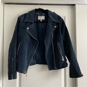 BCBGeneration Real Leather Moto Jacket in Navy Blue Suede Size L